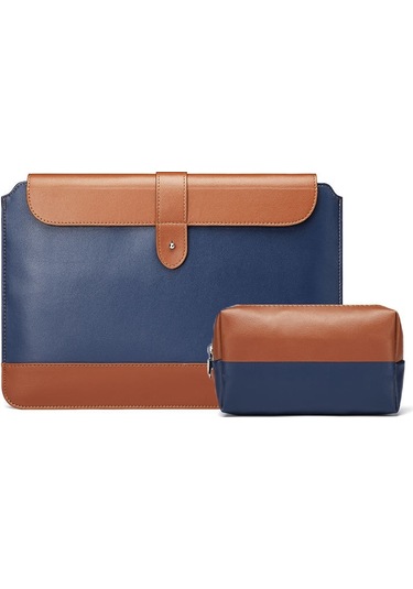 Yatay Mikrofiber Renk Eşleştirme Notebook Astar Çantası, Stil: Astar Çantası + Güç Çantası Mavi + Kahverengi , Uygulanabilir Model: 13 -14 İnç Siya