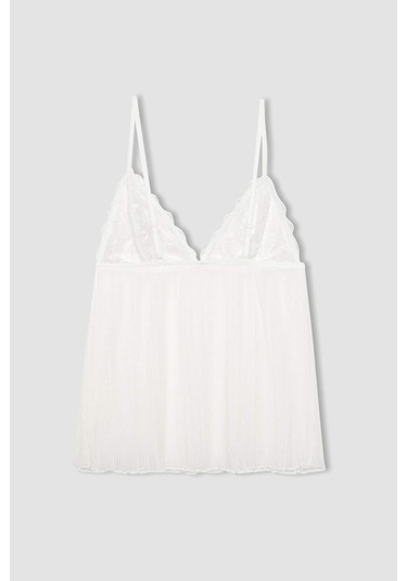 DeFacto Bridal Dantel Beyaz Askılı Pijama Üstü-Fall in Love B0208AX24SPWT46