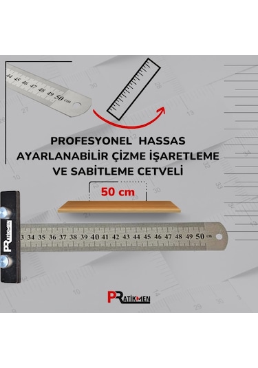 Hassas Ayarlanabilir Çizme, İşaretleme Ve Sabitleme Cetveli 50 Cm