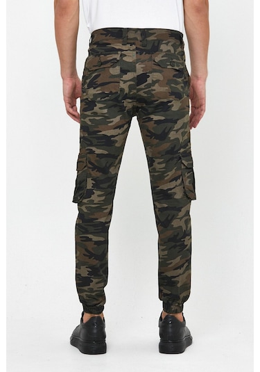 Slim Fit Körüklü Cep Paça Lastikli Esnek Kumaş Erkek Kargo Pantolon haki