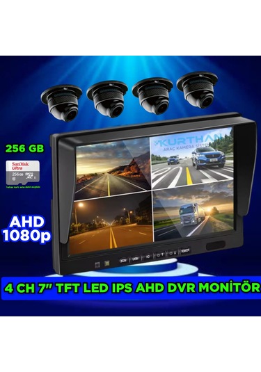 7 İnç Dvr Monitör Ve 4 Adet Ahd 1080p Ultra Mini Kamera Seti 12 V