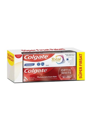 Colgate Total Aktif Koruma Diş Macunu 50 Ml + Optic White Parıldayan Beyazlık Diş Macunu 50 Ml