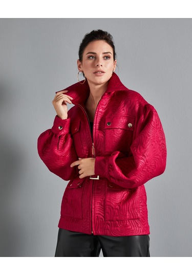 Kısa Kadın Mont - Cepli Ve Kemerli - Modern Ve Şık Tasarım - Günlük Ve Özel Gün İçin Mont Fuşya