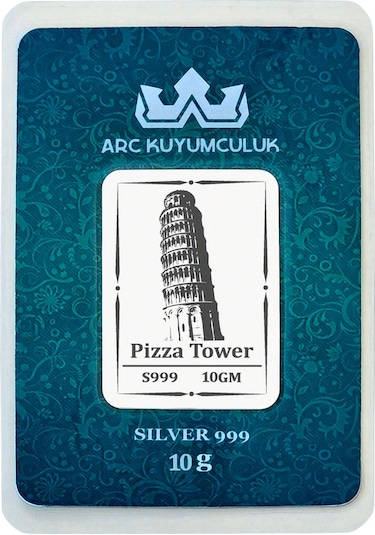 999 Ayar Gümüş İle Üretilmiş Pizza Kulesi Temalı Hediyeye Özel 10 Gram Gümüş Külçesi-756
