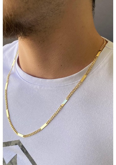 Zümrüt Sarraf 14 Ayar Altın Erkek Dikdörgen Plakalı Köşeli GurmetZincir Kolye