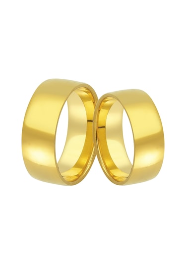 8 Mm Geniş Bombeli Çelik Alyans Çifti Söz Yüzüğü Sarı Cl13 Gümüş