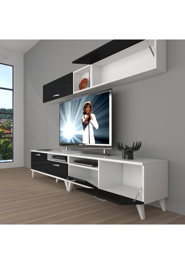 Decoraktiv Eko 5200 Slm Retro Tv Ünitesi Tv Sehpası Beyaz - Siyah