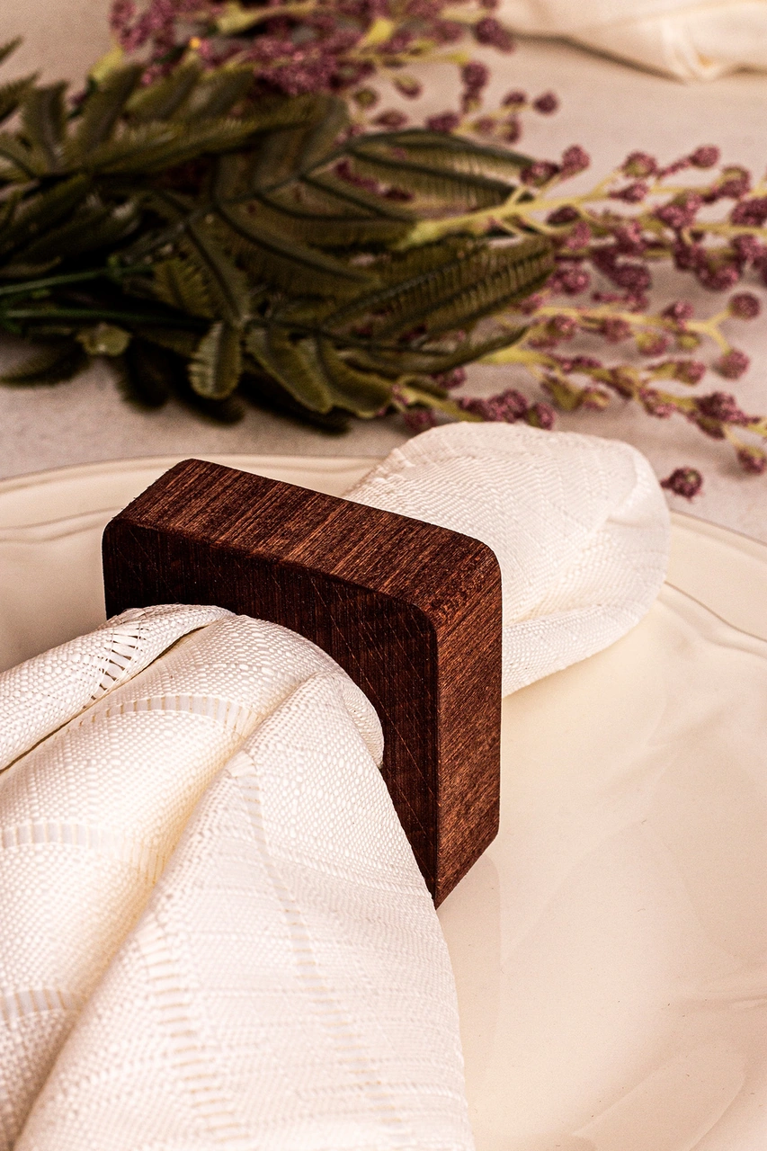 Snippy Tovy - 6'lı Ahşap Peçetelik Servis Peçete Halkası Kahverengi