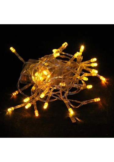 CajuArt Dekoratif 10 Metre Günışığı Sarı Renk Pilli Şeffaf İp Led Lamba