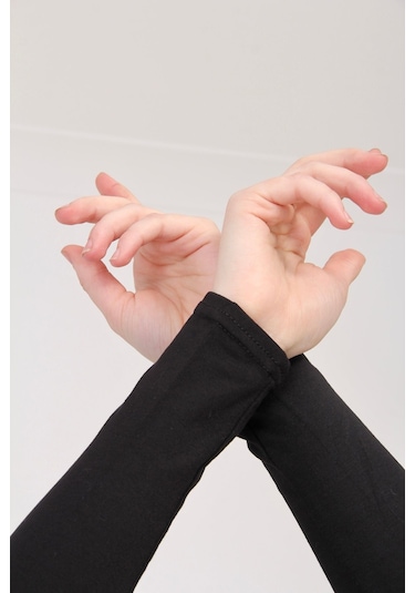 Likralı Kaymayan Kurtarıcı 1 Çift Tesettür Kolluk Siyah