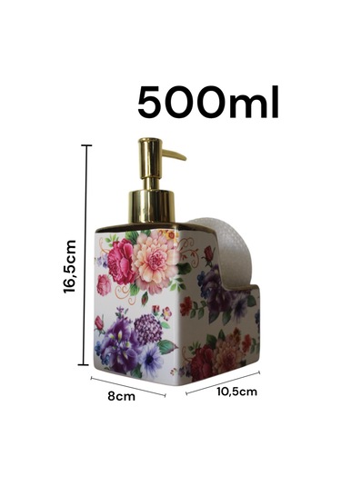 Porselen 500ml Sıvı Sabunluk Süngerlik Bölmeli Çiçekli