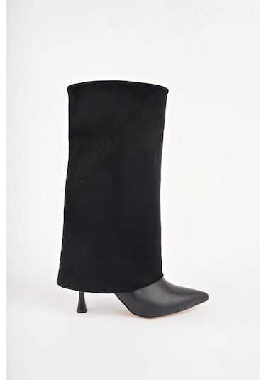 Muggo Catie Süet Sivri Burun İnce Topuklu Kadın Çizme siyah
