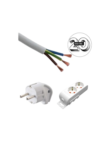 Acaroğlu - 20 Metre 3x2,5mm² Ttr Kablo İkili Uzatma Grup Priz 20 M
