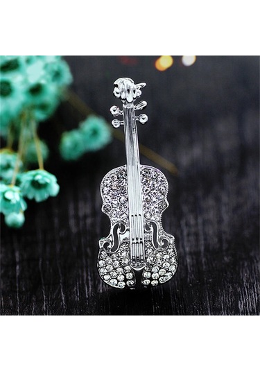Altın Moda Kadın Altın Gümüş Kaplama Kristal Keman Eşarp Broş Taklidi Broş Altın