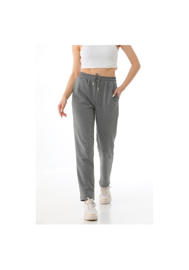 Kadın Mevsimlik Düz Paça Yüksek Bel Klasik Eşofman Altı Gri