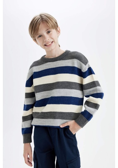 DeFacto Erkek Çocuk Renk Bloklu Bisiklet Yaka Triko Kazak C8114A824WNNV168