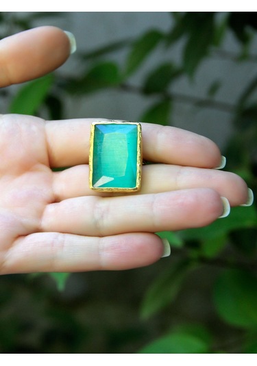 Kedi Gözü Cam Kadın Ayarlanabilir Altın Kaplama Yüzük Açık Yeşil Euy69ay Yeşil