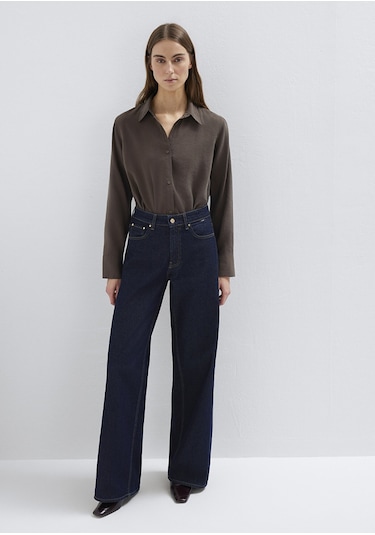 Mavi - Tencel Liyosel Karışımlı Kahverengi Gömlek 1211374-70238 Kahverengi
