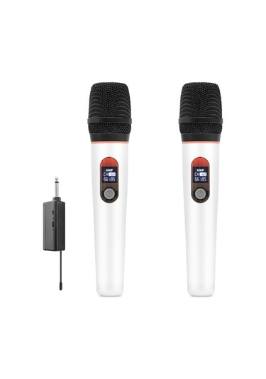 Büro Ev Ofis si İçin 6.35mm Beyaz Profesyonel Kablosuz Uhf 2 Mikrofonlu Set