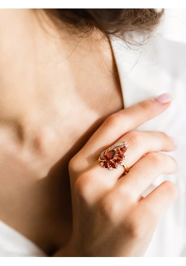 Lamponi 925 Ayar Gümüş, 585 Ayar Altın, Nar Ve Firinitli Mücevher Yüzüğü 223542840 Beyaz