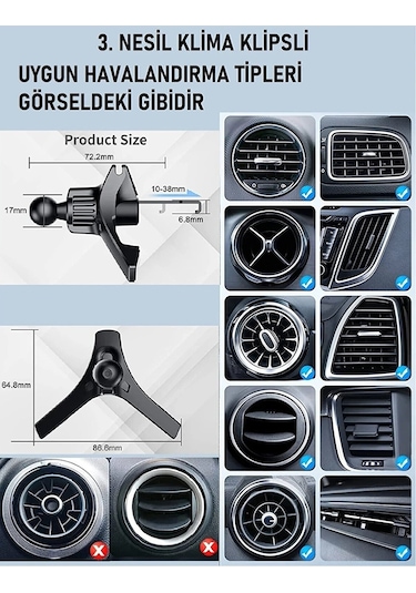 Klipsli Araç Telefon Tutacağı Klima Peteği Araba Telefon Tutacağı