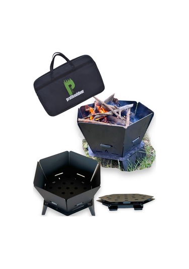 Altıgen Ateş Çukuru, Tam Katlanır Pratik Şömine - Çantalı Siyah