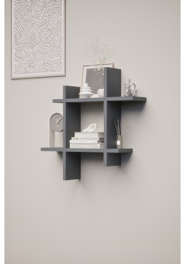 Linea Antrasit Gri Dekoratif Duvar Rafı - Duvara Monte Kitaplık