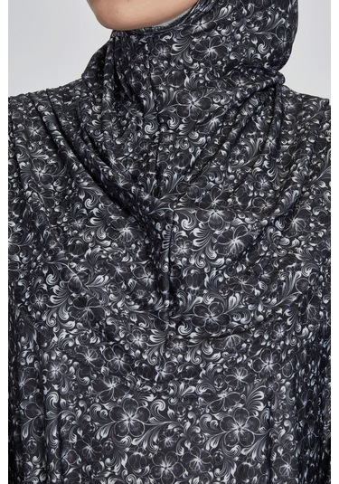 Pratik Tek Parça Çiçek Desenli Namaz Elbisesi Siyah