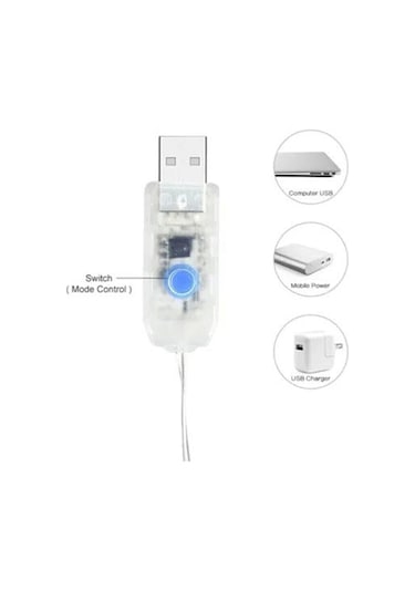 8 Modlu Usb'li Kumandalı Peri Led 5 Metre Beyaz - Renkli