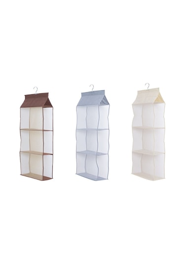 Cbtx 3 Katlı Çanta Asma Organizatör Yerden Tasarruflu Dokunmamış Kumaş Saklama Çantası Bej