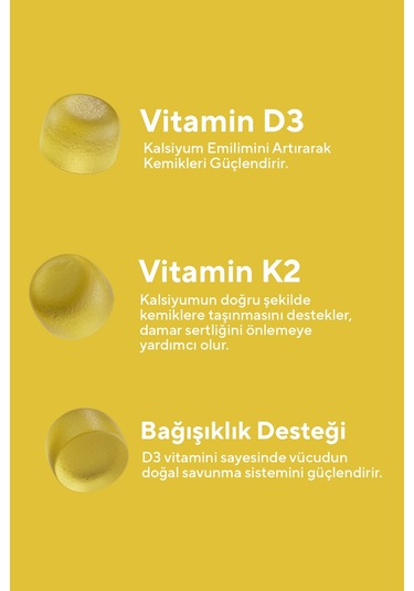 D3 K2 Vitamin Gummy, Portakal Aromalı, 60 Çiğnenebilir Form