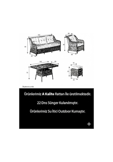 3+1+1 Bahçe Ve Balkon Takımı Masali Krem/cappuccino Krem