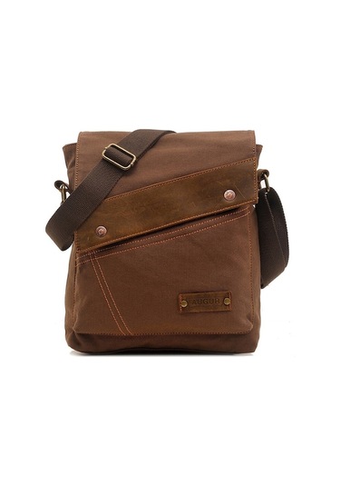 Rogfer Augur 9088 Retro Dikey Stil Kanvas Omuz Messenger Crossby Çanta Kahve Çok Renkli