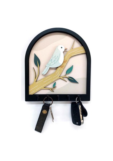 Ağaç Dalında Kuş Katmanlı Tasarım Duvar Askılık Anahtarlık Duvar Dekoru