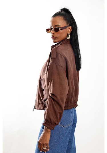 Kahverengi Süet Bomber Ceket D99806 Kahverengi