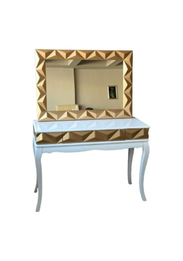 Dresuar Prizma Model Parlak Lake Gold Ve Beyaz Ahşap Kayın Aslan (498566557) Altın