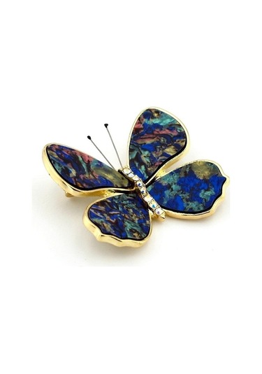 Solfera Renkli Kanatlı Kelebek Parlak Zirkon Taşlı Rozet Broş Rz158