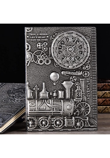 Hediyelik Gümüş Tren Kabartmalı Deri Defter
