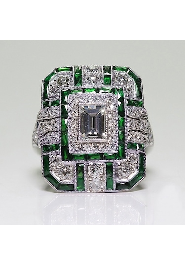 Luxury Square Women Crystal Zircon Engagement Ring, Ring Size:10 Blue Çok Renkli