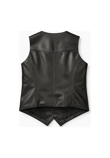 Hakiki Deri Siyah Kadın Yelek Siyah