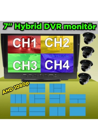 7 İnç Dvr Monitör Ve 4 Adet Ahd 1080p Ultra Mini Kamera Seti 12 V