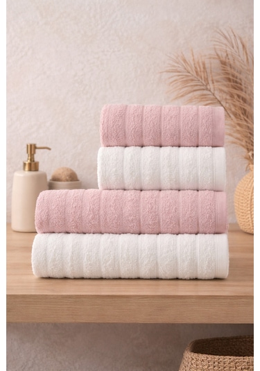Violeta Model 4'lü Banyo Havlu Seti Pudra-krem