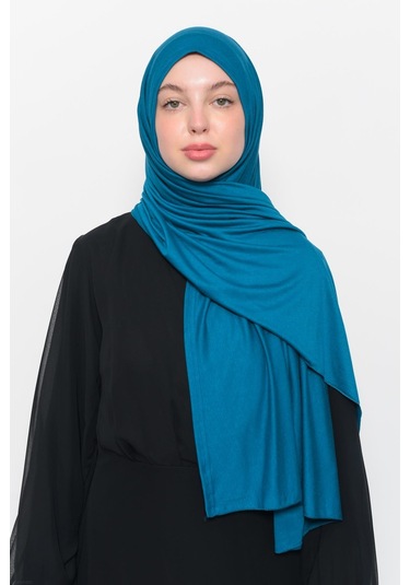 Hazır Pratik Geçmeli Lüks Düz Penye Şal Çapraz Hizalı Açık Petrol