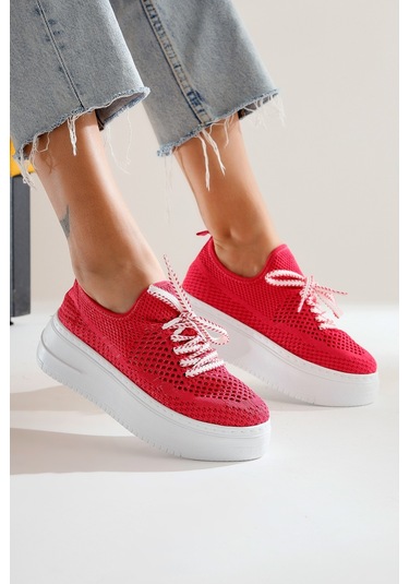 Benito Fuşya Triko Streç Kalın Tabanlı Sneakers 001