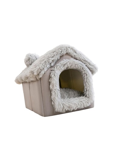 Homyl Yumuşak Köpek Kulübesi Evi Şekil Sıcak Mağara Gri-l