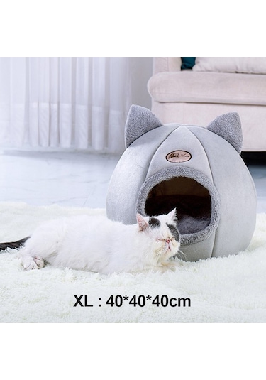 Yarı Kapalı Kışlık Peluş Evcil Hayvan Yuvası Xlarge Gri