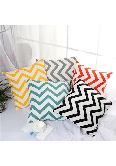 Suntek Kanvas Şerit Baskılı Kırlent Örtüsü Minder Siyah-60cm