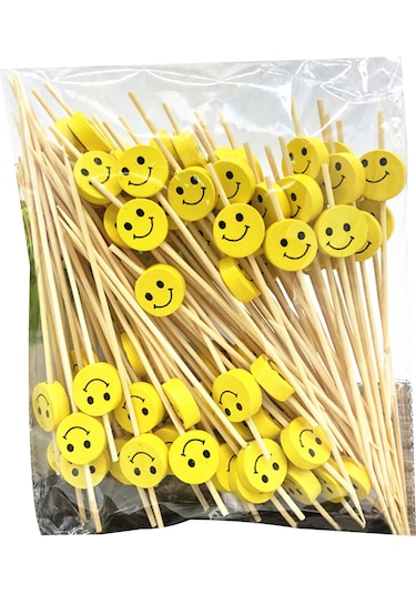 Konesam 100 Adet Bambü Kokteyl Çubuğu - Sarı Gülümseyen Desenli Meyve, Sandviç Ve Tatlı Çubuğu - Güvenli Ve Şık Partiler İçin Diğer