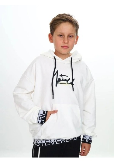 Çocuk Kapüşonlu Kind Yazılı Sweatshirt-14820 Ekru