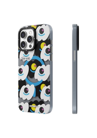 İphone 15 Pro Max Uyumlu Kılıf Magsafe Özellikli Youngkit Happy View Serisi Kapak Mavi